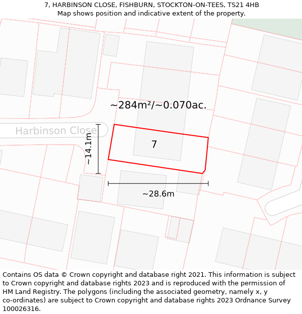 7, HARBINSON CLOSE, FISHBURN, STOCKTON-ON-TEES, TS21 4HB: Plot and title map