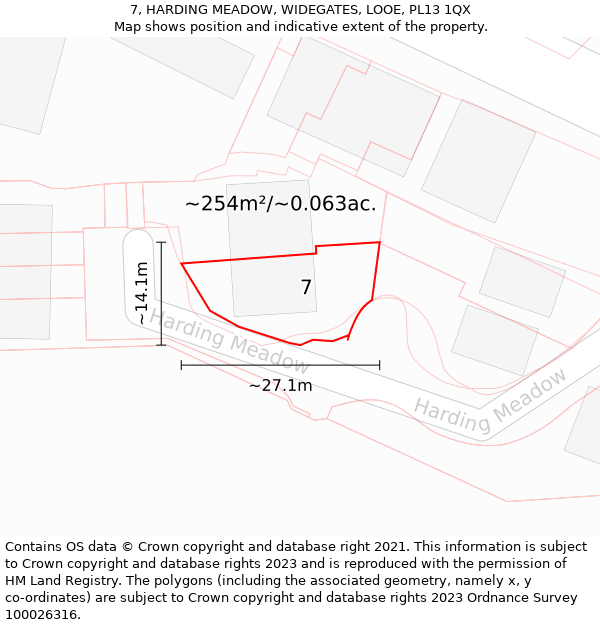 7, HARDING MEADOW, WIDEGATES, LOOE, PL13 1QX: Plot and title map