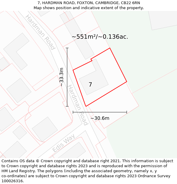 7, HARDMAN ROAD, FOXTON, CAMBRIDGE, CB22 6RN: Plot and title map