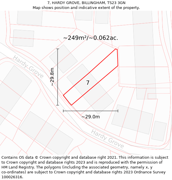 7, HARDY GROVE, BILLINGHAM, TS23 3GN: Plot and title map