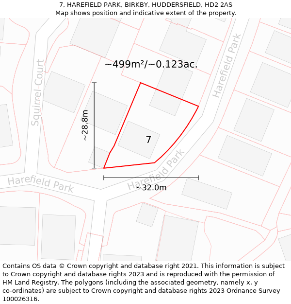 7, HAREFIELD PARK, BIRKBY, HUDDERSFIELD, HD2 2AS: Plot and title map
