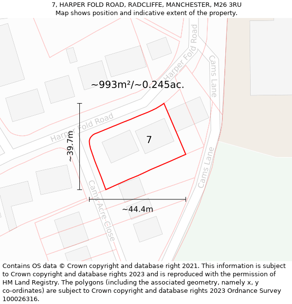 7, HARPER FOLD ROAD, RADCLIFFE, MANCHESTER, M26 3RU: Plot and title map