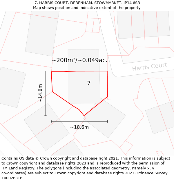 7, HARRIS COURT, DEBENHAM, STOWMARKET, IP14 6SB: Plot and title map