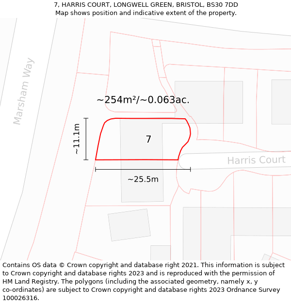 7, HARRIS COURT, LONGWELL GREEN, BRISTOL, BS30 7DD: Plot and title map