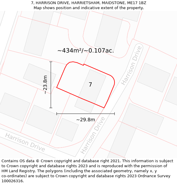 7, HARRISON DRIVE, HARRIETSHAM, MAIDSTONE, ME17 1BZ: Plot and title map