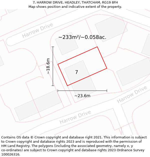 7, HARROW DRIVE, HEADLEY, THATCHAM, RG19 8FH: Plot and title map