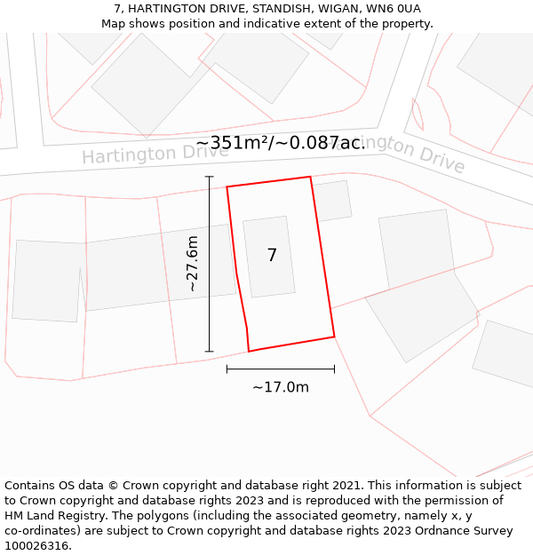 7, HARTINGTON DRIVE, STANDISH, WIGAN, WN6 0UA: Plot and title map