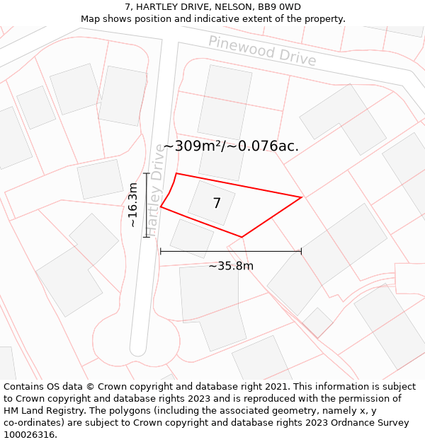 7, HARTLEY DRIVE, NELSON, BB9 0WD: Plot and title map