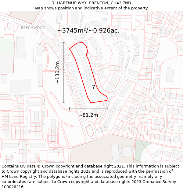 7, HARTNUP WAY, PRENTON, CH43 7ND: Plot and title map