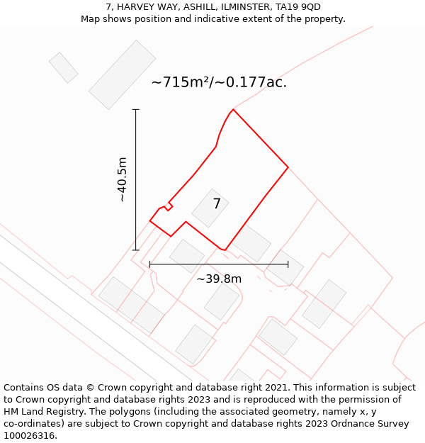 7, HARVEY WAY, ASHILL, ILMINSTER, TA19 9QD: Plot and title map