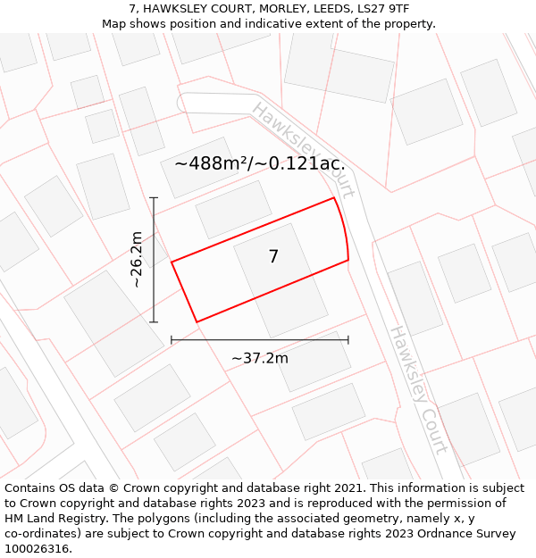 7, HAWKSLEY COURT, MORLEY, LEEDS, LS27 9TF: Plot and title map