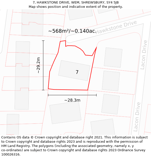 7, HAWKSTONE DRIVE, WEM, SHREWSBURY, SY4 5JB: Plot and title map