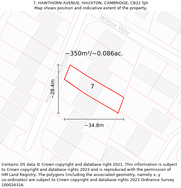 7, HAWTHORN AVENUE, HAUXTON, CAMBRIDGE, CB22 5JA: Plot and title map