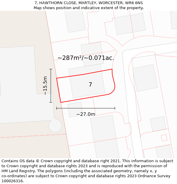 7, HAWTHORN CLOSE, MARTLEY, WORCESTER, WR6 6NS: Plot and title map