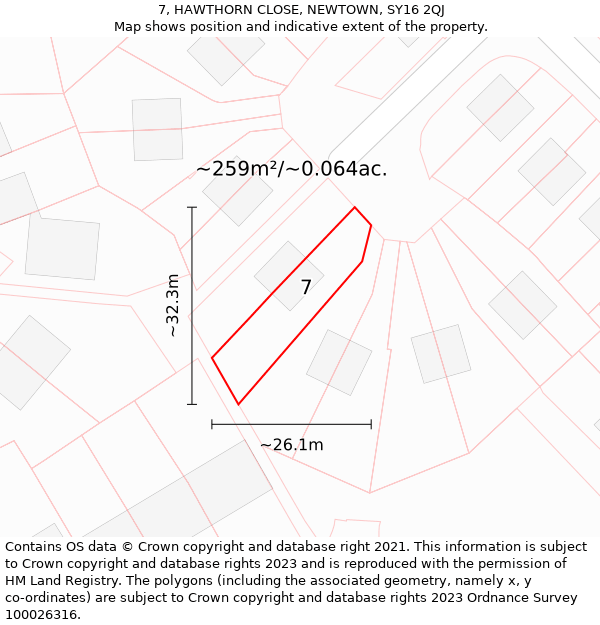 7, HAWTHORN CLOSE, NEWTOWN, SY16 2QJ: Plot and title map