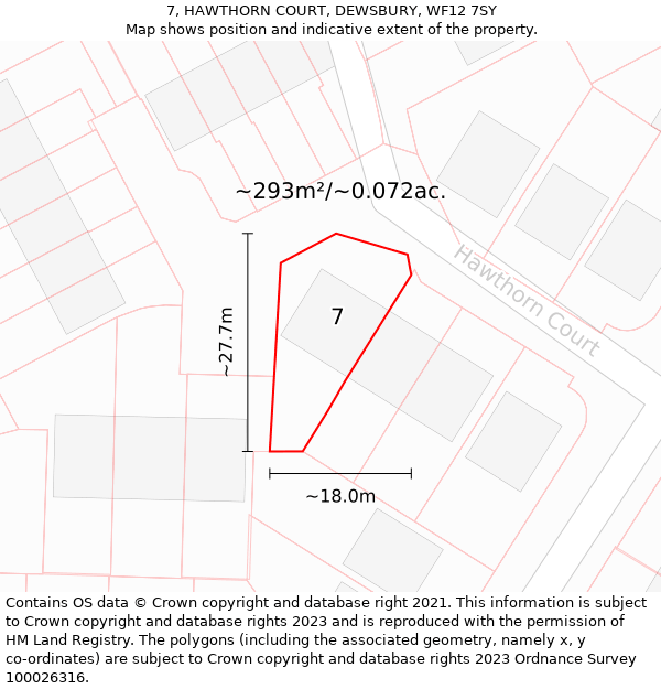 7, HAWTHORN COURT, DEWSBURY, WF12 7SY: Plot and title map