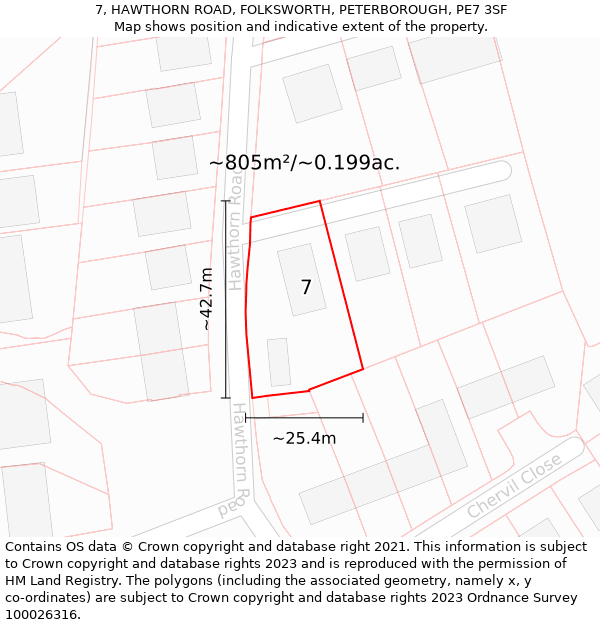 7, HAWTHORN ROAD, FOLKSWORTH, PETERBOROUGH, PE7 3SF: Plot and title map