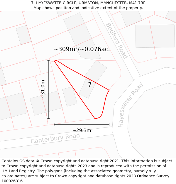 7, HAYESWATER CIRCLE, URMSTON, MANCHESTER, M41 7BF: Plot and title map