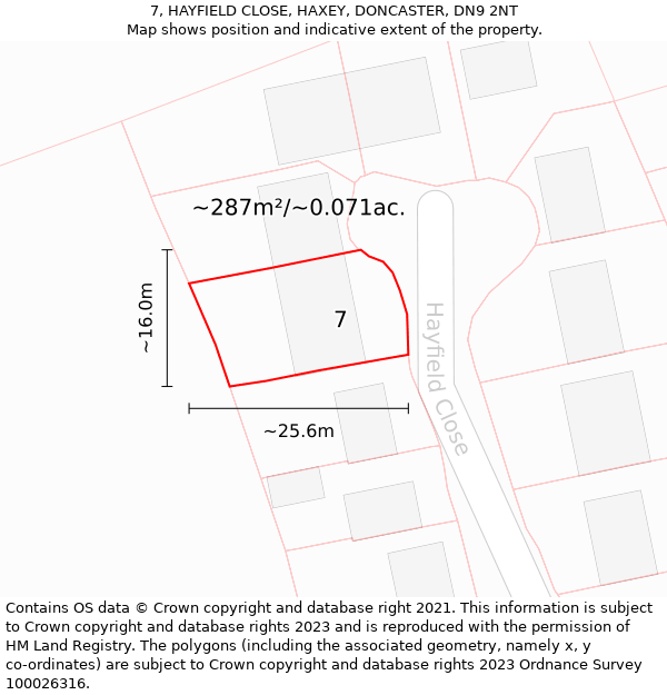 7, HAYFIELD CLOSE, HAXEY, DONCASTER, DN9 2NT: Plot and title map