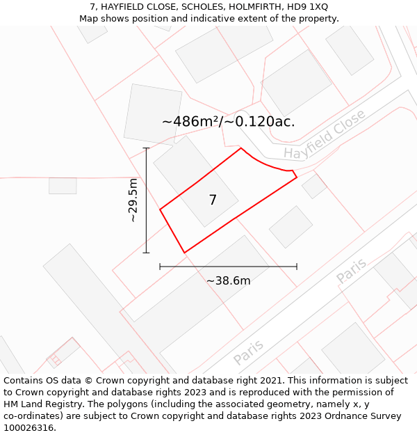 7, HAYFIELD CLOSE, SCHOLES, HOLMFIRTH, HD9 1XQ: Plot and title map