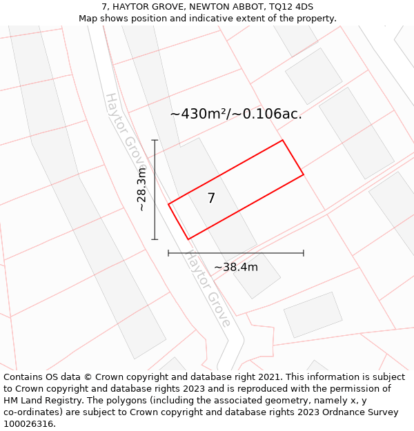 7, HAYTOR GROVE, NEWTON ABBOT, TQ12 4DS: Plot and title map