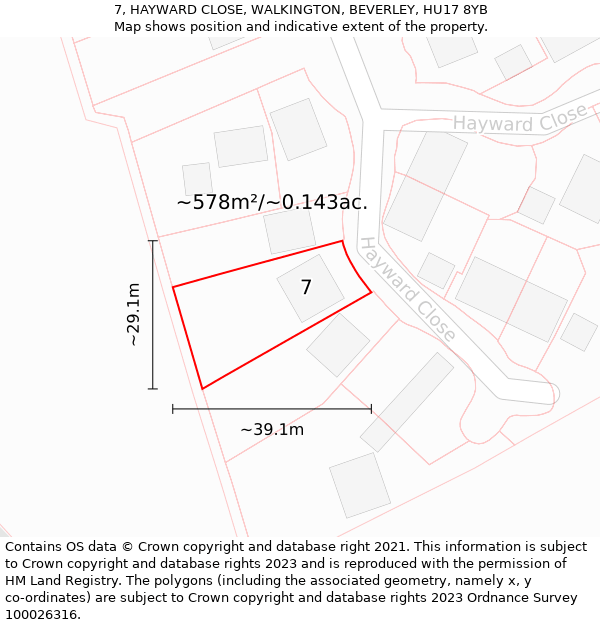 7, HAYWARD CLOSE, WALKINGTON, BEVERLEY, HU17 8YB: Plot and title map