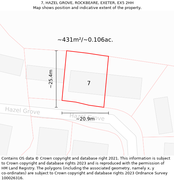 7, HAZEL GROVE, ROCKBEARE, EXETER, EX5 2HH: Plot and title map