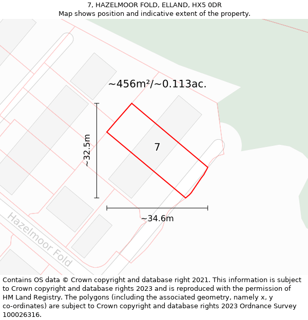 7, HAZELMOOR FOLD, ELLAND, HX5 0DR: Plot and title map