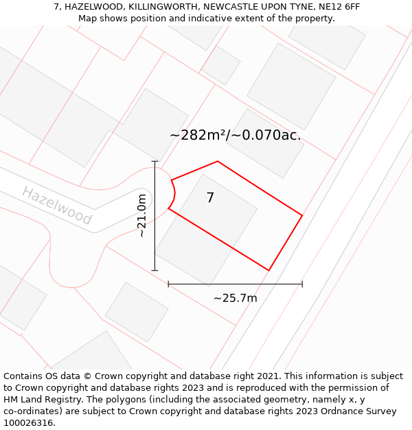 7, HAZELWOOD, KILLINGWORTH, NEWCASTLE UPON TYNE, NE12 6FF: Plot and title map