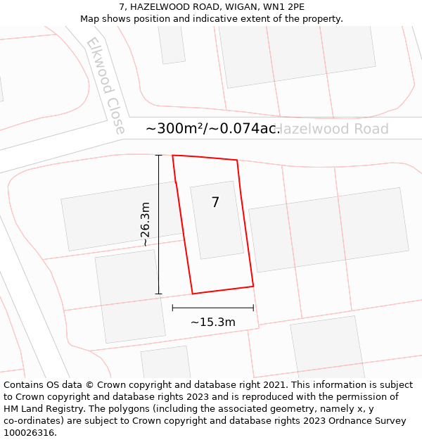 7, HAZELWOOD ROAD, WIGAN, WN1 2PE: Plot and title map