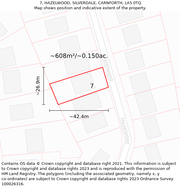 7, HAZELWOOD, SILVERDALE, CARNFORTH, LA5 0TQ: Plot and title map