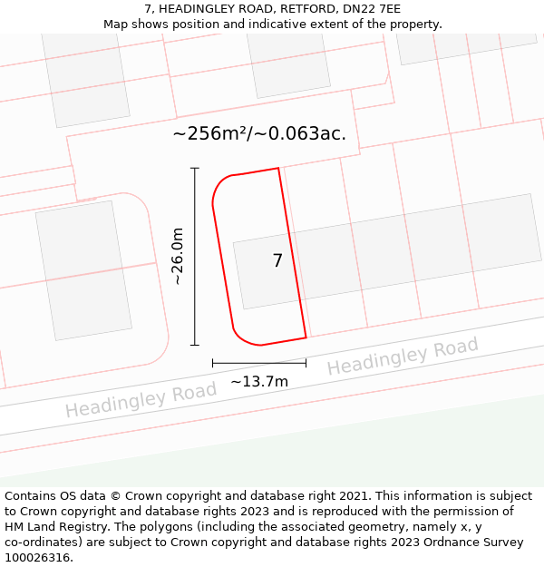 7, HEADINGLEY ROAD, RETFORD, DN22 7EE: Plot and title map
