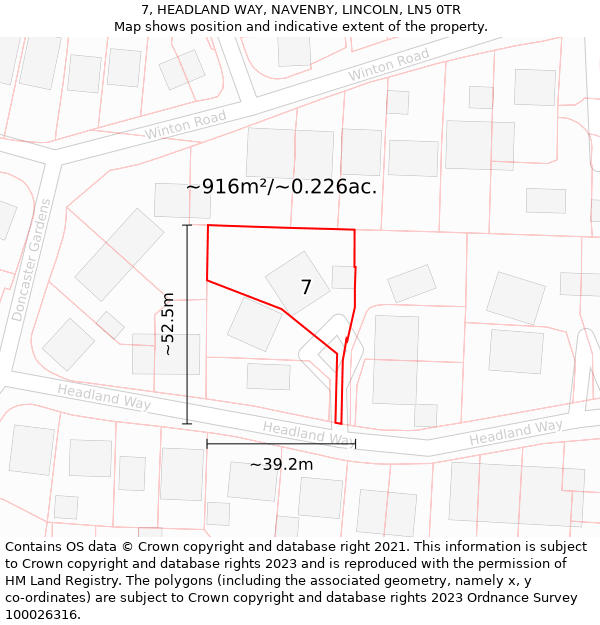 7, HEADLAND WAY, NAVENBY, LINCOLN, LN5 0TR: Plot and title map