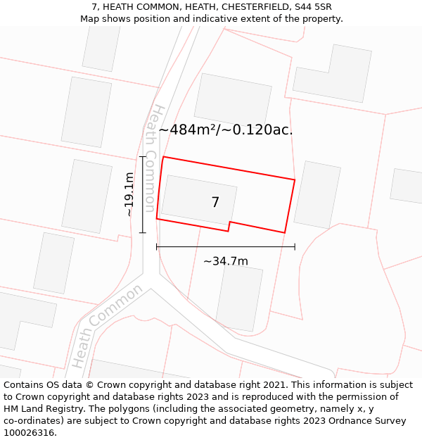 7, HEATH COMMON, HEATH, CHESTERFIELD, S44 5SR: Plot and title map