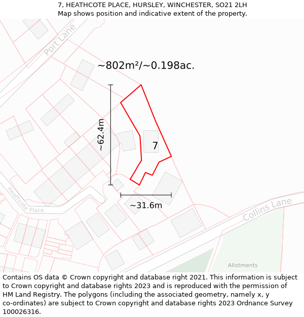 7, HEATHCOTE PLACE, HURSLEY, WINCHESTER, SO21 2LH: Plot and title map