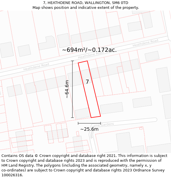 7, HEATHDENE ROAD, WALLINGTON, SM6 0TD: Plot and title map