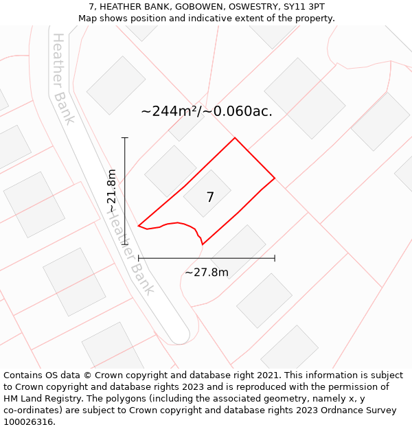 7, HEATHER BANK, GOBOWEN, OSWESTRY, SY11 3PT: Plot and title map