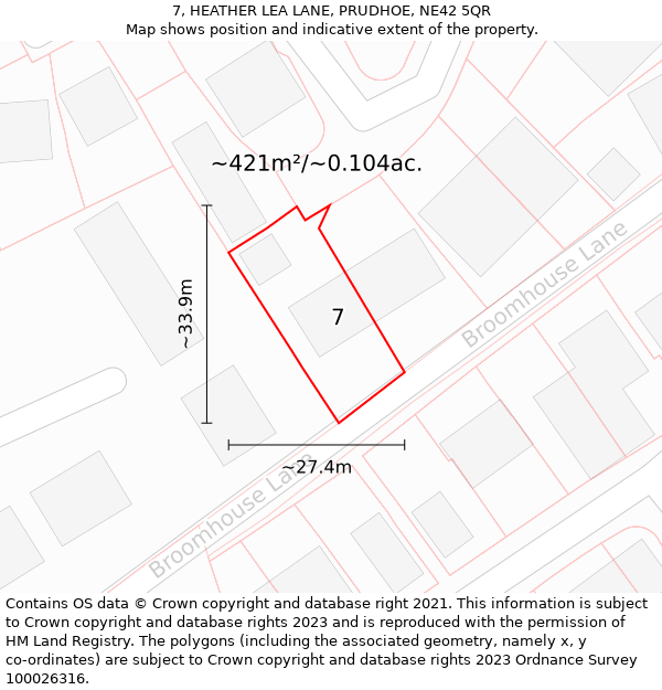 7, HEATHER LEA LANE, PRUDHOE, NE42 5QR: Plot and title map