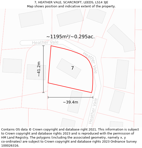 7, HEATHER VALE, SCARCROFT, LEEDS, LS14 3JE: Plot and title map