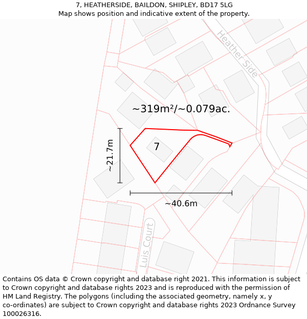 7, HEATHERSIDE, BAILDON, SHIPLEY, BD17 5LG: Plot and title map