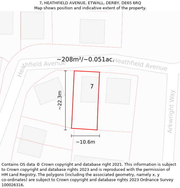 7, HEATHFIELD AVENUE, ETWALL, DERBY, DE65 6RQ: Plot and title map