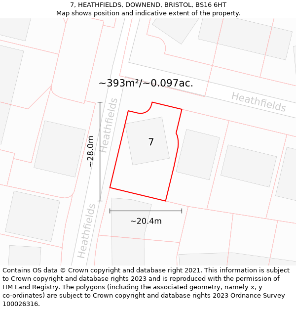 7, HEATHFIELDS, DOWNEND, BRISTOL, BS16 6HT: Plot and title map
