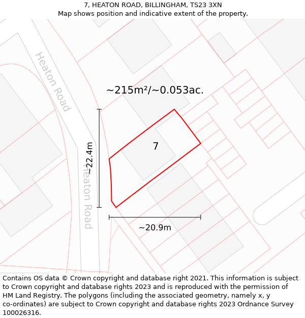 7, HEATON ROAD, BILLINGHAM, TS23 3XN: Plot and title map