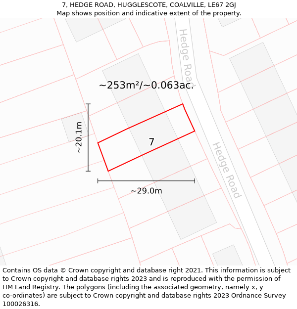 7, HEDGE ROAD, HUGGLESCOTE, COALVILLE, LE67 2GJ: Plot and title map