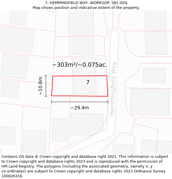 7, HEMMINGFIELD WAY, WORKSOP, S81 0XQ: Plot and title map