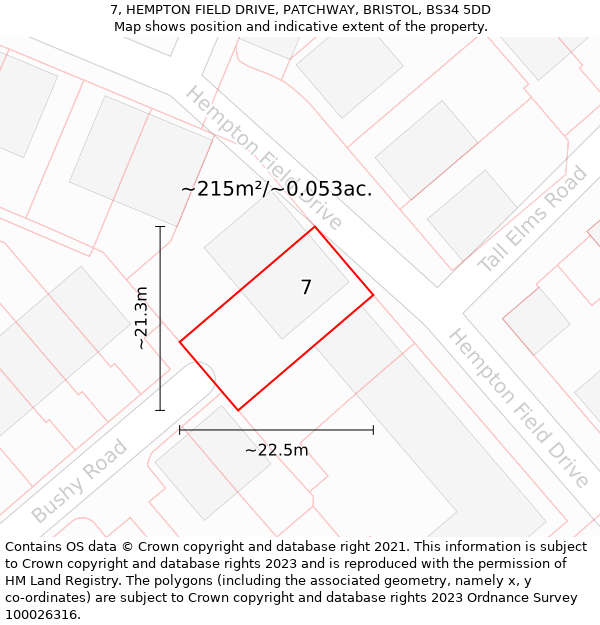 7, HEMPTON FIELD DRIVE, PATCHWAY, BRISTOL, BS34 5DD: Plot and title map