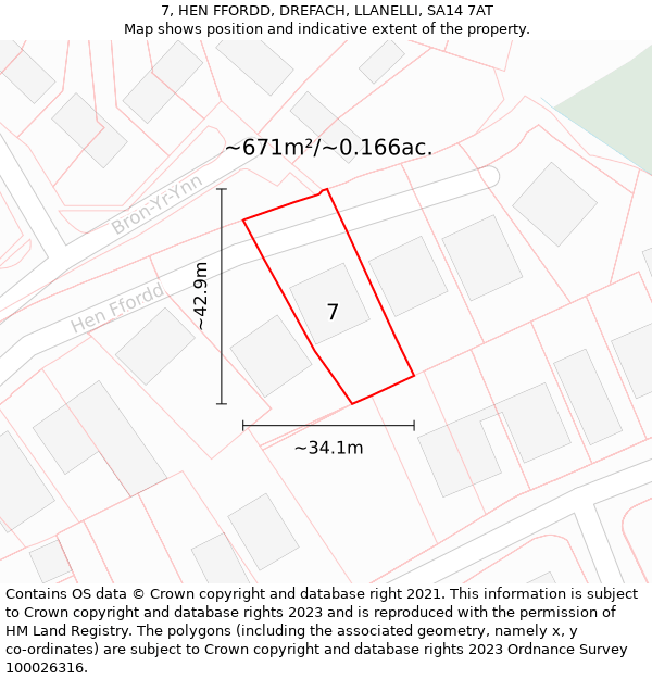 7, HEN FFORDD, DREFACH, LLANELLI, SA14 7AT: Plot and title map