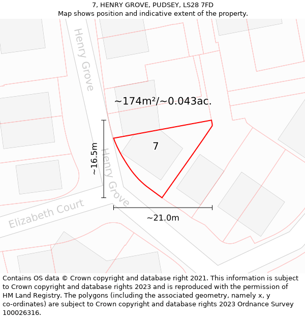 7, HENRY GROVE, PUDSEY, LS28 7FD: Plot and title map