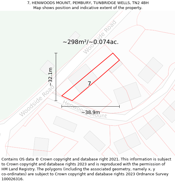 7, HENWOODS MOUNT, PEMBURY, TUNBRIDGE WELLS, TN2 4BH: Plot and title map