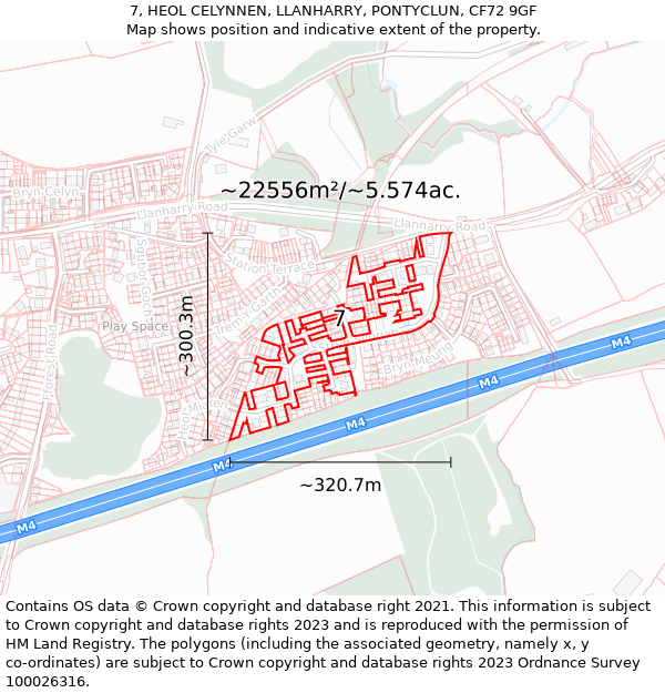 7, HEOL CELYNNEN, LLANHARRY, PONTYCLUN, CF72 9GF: Plot and title map